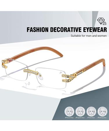 Retro Rimless Blue Light Glasses for Women Men - Fashion Wood Eyewear Luxury Crystal Square Glasses - Buy Online on GoSupps.com