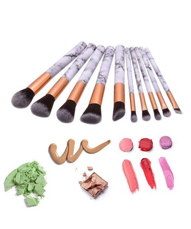 Premium JUN_L 10 Pieces Marble Makeup Brush Set | Synthetic Kabuki Foundation Blush & Eye Shadow Brushes | International Shipping Available - Buy Online on GoSupps.com