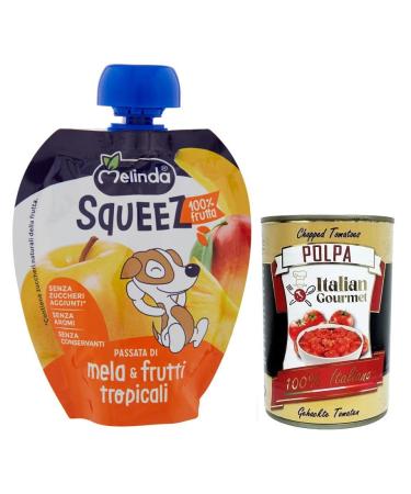 Italian Gourmet E.R. Melinda Mela & Frutti Tropicali Squeez 100% Tropical Fruit and Apple Puree 90g + 400g Box