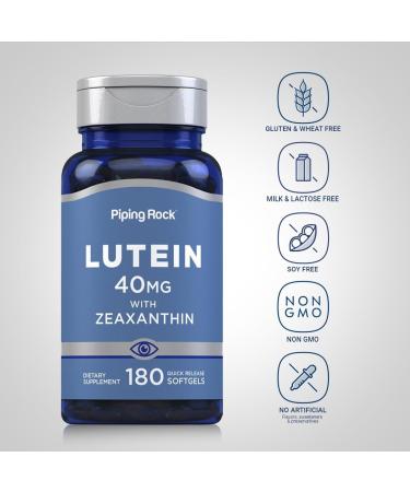 Piping Rock Lutein and Zeaxanthin Supplement | 40 mg | 180 Softgels | Eye Vitamins from Marigold Flower Extract | Non-GMO Gluten Free - Buy Online on GoSupps.com