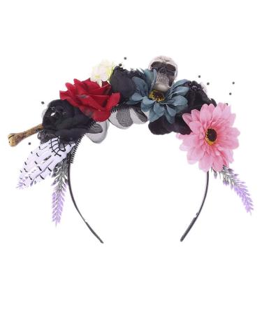 Lurrose Halloween Flower Crown Headband Mexican Rose Flower Crown dia de los muertos Flower Crown Day of The Dead Headband Skull Headpiece Headwear (Colorful)