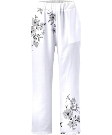 Gufesf Women's Summer Cropped Cotton Linen Capris Pants with Pockets - Plus Size Q2-White Large - Buy Online on GoSupps.com