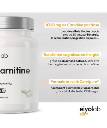 Carnipure Premium Patented L-CARNITINE | Energy - Dry - Recovery | Pre-Workout without Caffeine and Magnesium Stearate | Doping Free | 60 Vegan Capsules | Made in France Eiyolab - Buy Online on GoSupps.com