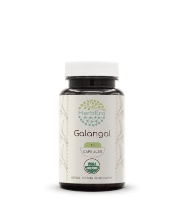 HerbEra Galangal USDA Organic 60 Capsules | Natural Herbal Supplement | Certified Organic Vegetarian Capsules and Organic Galangal (Alpinia Galangal) Dried Root (60 Capsules)