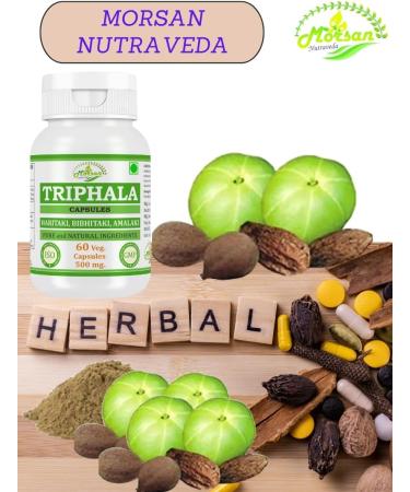 Morsan Nutraveda 's Triphala (Haritaki Bibhitaki Amlaki) Capsules | Combo Pack of 4 x 60 x 500 mg Veg. Capsules (4) - Buy Online on GoSupps.com
