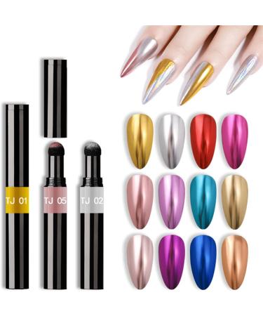 Roseflower 12 Sticks Air Cushion Chrome Powder Pencil - Holographic Nail Decoration for Shiny Metallic Manicure | Durable DIY Nail Art Tool - Buy Online on GoSupps.com