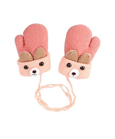 iEasey Cute Bear Baby Toddler Winter Warm Mittens On String Kids Cold Weather Fleece Knit Gloves Ski Snow Insualted Gloves for Baby Girls Boys 0-3 Years Gift Bear-Pink #A Light Pink