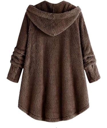 Bigfanshu Womens Sweaters Solid Fleece Asymmetrical Button Hem Plus Size Hoodie Top Sweater Blouse Coffee - Buy Online on GoSupps.com