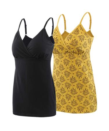 MANCI Nursing Top Tank Cami Women's Cotton Maternity Pajama Tops Sleep Bra for Breastfeeding L Black+yellow - Buy Online on GoSupps.com