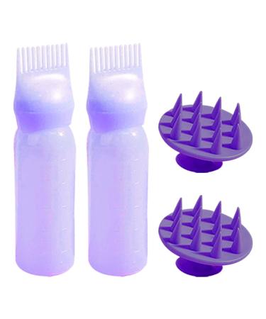 Root Comb Applicator Bottle with Scalp Massager Shampoo Brush Hair Dye and Scalp Treatment Tools(Purple)