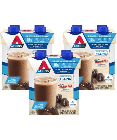 Atkins Chocolate Banana Protein Shake 15g Protein & Dark Chocolate Royale Protein Shake 15g Protein Low Glycemic 2g Net Carb 1g Sugar Keto Friendly 12 Count - Buy Online on GoSupps.com