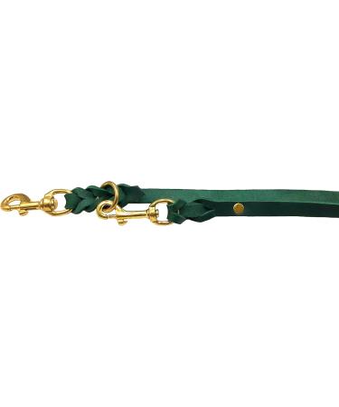 Dogeline Adjustable Double Linen Leash for Small & Large Dogs - 2.40m x 15mm Fir Green - High-Quality Leather & Brass Fittings - Buy Online on GoSupps.com