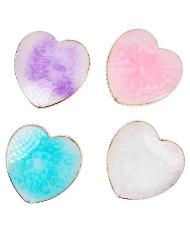 Tinsow 4 Pcs Resin Stone Nail Art Palette  Nail Polish Cosmetic Palette Golden Edge Pigment Mixing Plate Paint Drawing Color Dish Manicure Nail DIY Tool (Heart)