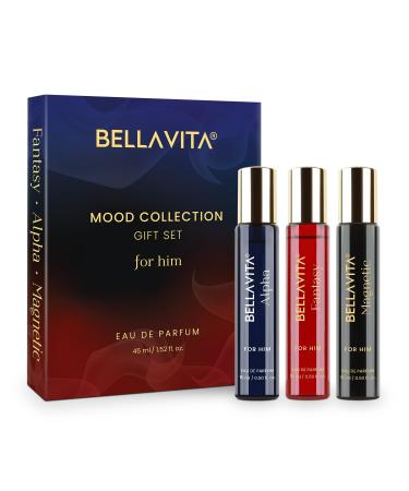 BE LLAVI T'A Mood Collection Gift Set 3x15ML for Men | Alpha Fantasy & Magnetic EDP Liquid Perfume | with Vanilla Benzoin and Cedarwood | Fruity Woody Fresh Long Lasting Fragrance Scent