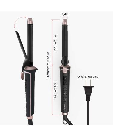 3/4 Inch Ceramic Curling Iron with LCD Display | 6 Temperature Settings Fast Heat Up & Dual Voltage | Hair Curler Includes Gloves (Black - Buy Online on GoSupps.com