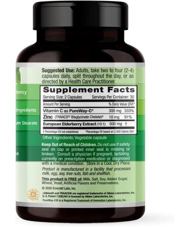 Elderberry + PureWay C + Zinc - 60 Vegan Caps | Immune Support by Emerald Laboratories - Buy Online on GoSupps.com