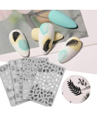 Black White Flower Palm Leaf Nail Art Stickers - 10 Sheets, Self-Adhesive Decals for Women Girls, Summer 3D Fresh Style Design - DIY Nail Accessories - Buy Online on GoSupps.com