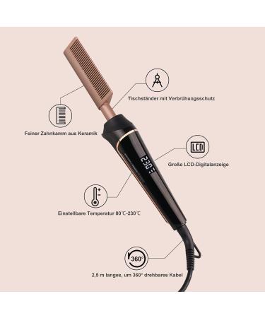 80 C-230 C Hot Comb for Afro Hair & Lace Wigs | Janelove Ceramic Smoothing Brush with HD LCD Display | Quick Heating Beard Comb for Men - Buy Online on GoSupps.com