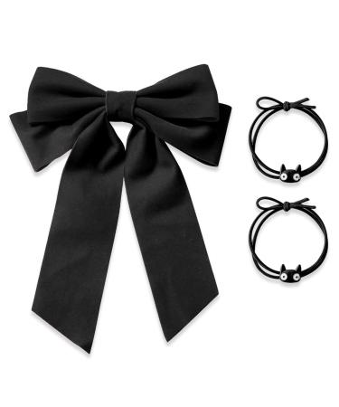 1 Large Bow Hair Clip 2 Black Hair Ties Bow Hair Accessories Black Hair Bow Hair Accessories For Women Black Hair Bows Bow Clips For Girls