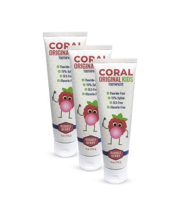 Coral White, Coral Kids Natural Toothpaste Fluoride Free and SLS Free, Berry Bubblegum Flavor 6 Ounce (3 Pack)