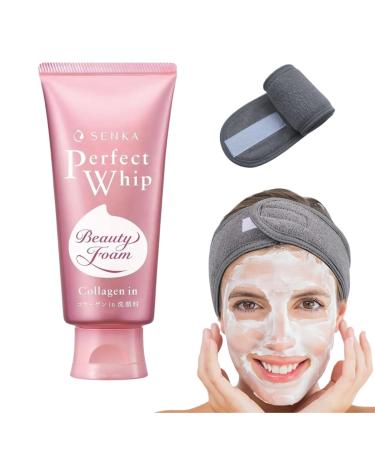 Perfect Whip Collagen-in Beauty Foam Facial Cleanser 120g - For Dry & Aging Skin | Skin Firming Formula - Free Hairband Included