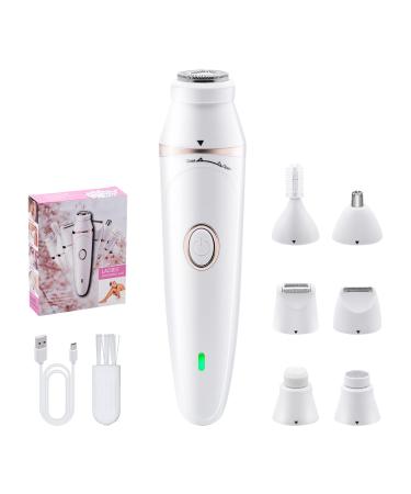 Mcbazel Cordless Electric Lady Shaver Facial Epilators for Women 7 in 1 USB Rechargeable Hair Remover with Facial Cleansing Head Eyebrow Trimmer Armpit Bikini and Leg White