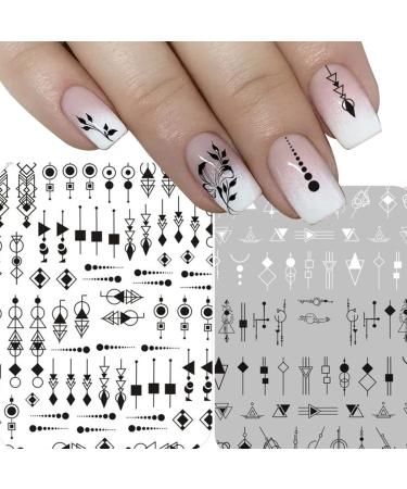 Black White Nail Art Stickers Decals Geometric Heart Love 3D Nail Stickers 6Sheets Geometry Cool English Letter Nail Art Adhesive Transfer Decals for Acrylic Nails Supply DIY Manicure Decoration Tip