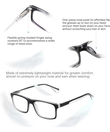 Missfive 2-Pack Men's Multifocus Progressive Reading Glasses - Blue Light Blocking No-Line Trifocal Readers (+2.5 Strength) - Comfortable Spring Hinge Black Eyeglasses - Buy Online on GoSupps.com