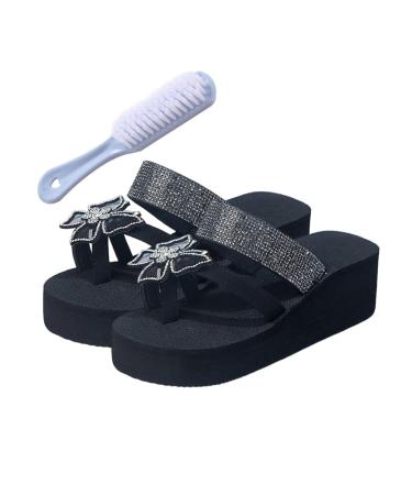 Women's Orthotic Sandal Women Dressy Summer Bling Butterfly Platform Bunion Sandals Open Toe Breathable Splint Correction Sandals Shoes for Flat Feet and Plantar Fasciitis 8 Black