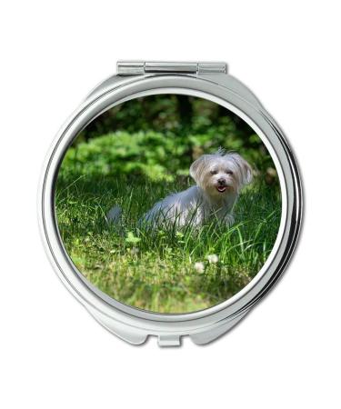 Mirror Compact Mirror Dog Meadow Shadow White White Dog Small Small Dog Pocket Mirror portable mirror