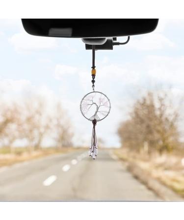 Cobee tree of life hanging ornament for car rear view mirrors 7 chakra stones medicinal crystal stone trailer car interior reiki good luck meditation decoration for windows (white) pink