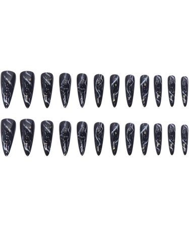 JUSTOTRY Glitter Stiletto Fake Nails - 24 Pcs Long Black French Press on Nails with Beautiful Swirl Almond Patterns - Extra Long False Nails with Glue for Women's Nail Art - Buy Online on GoSupps.com