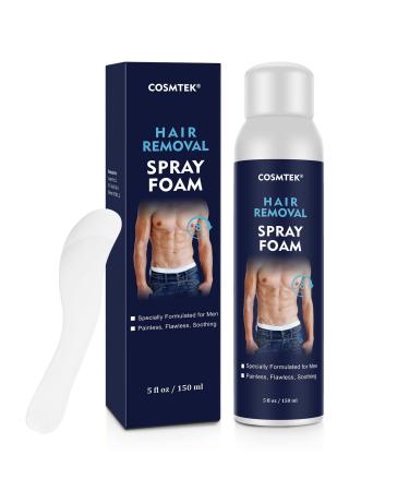 COSMTEK Hair Removal Spray Foam for Men soothing & Effective & Painless Depilatory Cream for Unwanted Male Hair facial pubic Hair private underarm Chest Back.(5.07oz)