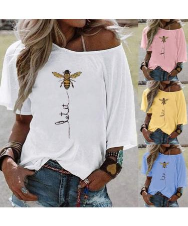 Ppanguding Women's Off Shoulder Rainbow Pattern T-Shirt - Summer Fashion Blouse & Graphic Print Top in White - Buy Online on GoSupps.com