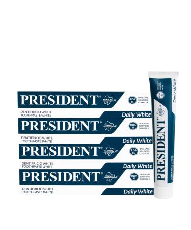 President President Kit 4 white toothpaste with whitening anti-plaque anti-tartar and anti-yellowing action. Refreshing with Piedmontese mint flavor. RDA 85. 4 x 75 ml