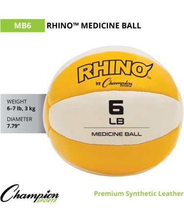 Champion Sports Exercise Medicine Ball - 6-7 lbs Yellow Leather, No-Slip Grip, Weighted Set for Weight Training, Stability & Core Strength - Buy Online on GoSupps.com