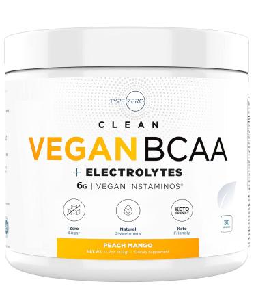 Ultra Clean Vegan BCAA Powder + Electrolytes (Peach Mango | 6G) 2:1:1 Sugar-Free/No Sucralose BCAAs Amino Acids Supplement for Women/Men - Best BCAA Vegan Amino Acids After Post Workout Recovery Drink