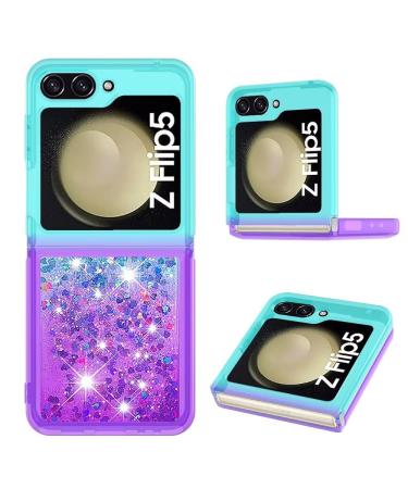 Tivenfezk nadoli glitter drive sand shell for samsung galaxy z flip 5 silicone shockproof gradient colored waterfall mobile phone cover transparent bumper protective cover liquid case samsung galaxy z flip 5 blue violet