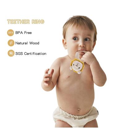 Youuys Wooden Lion Baby Rattle Teething Ring for Brain Development - Cute Woodland Animal Toy for Newborns - Buy Online on GoSupps.com