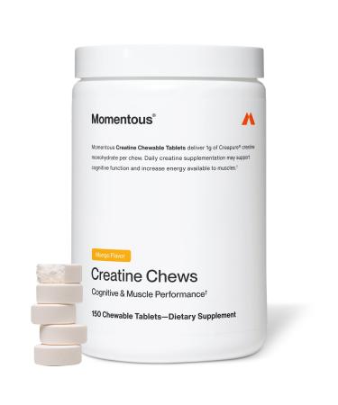 Momentous Creatine Chews - Creapure Creatine Monohydrate - Supports Strength, Lean Muscle, & Recovery for Men & Women - NSF Certified for Sport - 150 Chewable Tablets - Mango