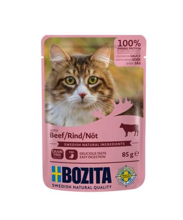 BOZITA wet food bites in sauce with beef 12x85g pouch portion bag - grain-free - for adult cats with BEEF in sauce