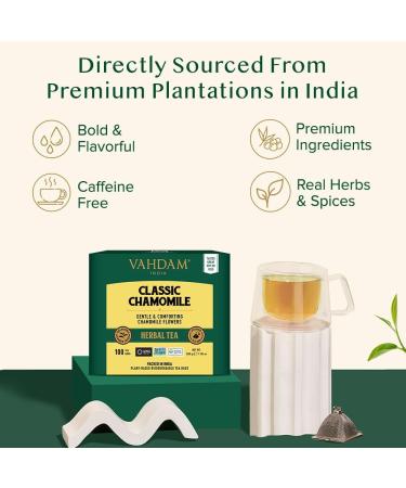 Vahdam Classic Chamomile Herbal Tea Bags (100) - Caffeine-Free 100% Natural Ingredients | Premium Herbal Tea with Floral Flavor - Buy Online on GoSupps.com