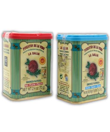 LalolaGourmet- Spanish Smoked Paprika - Sweet and Hot - Set 2 tins x 70 g - Premium Gourmet Quality Spices - Produced in the famous region of LA VERA -D.P.O. - The Authentic Spanish Taste