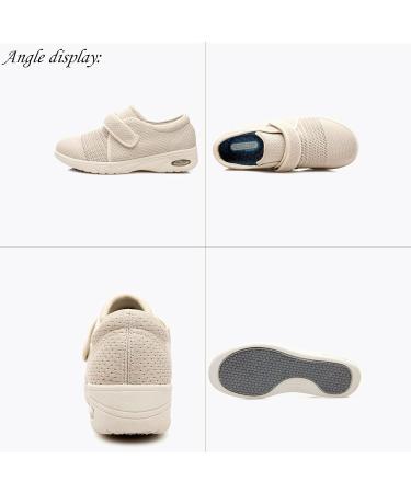 Oldms Women's Extra Wide Orthopedic Walking Diabetic Shoes - Adjustable Closure, Cushioned Insoles - Relief for Swollen Ankles, Diabetic Bunion, Arthritis, Plantar Fasciitis - Beige Size 7 - Buy Online on GoSupps.com