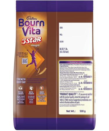 Cadbury Bournvita 5 Star Magic Chocolate Health Drink 500 Gm Refill Pack - Buy Online on GoSupps.com