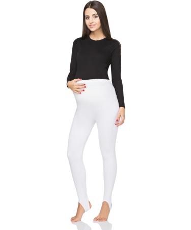 FUTURO FASHION Women's Maternity Fleece Lined Stirrup Leggings - White | Over Bump Belly Support, High Waisted, Adjustable | Winter Cotton, Stretchy Pants - Size 8-22 UK - Buy Online on GoSupps.com