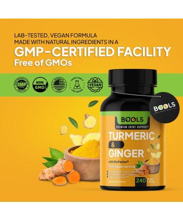 Bools Turmeric Curcumin Supplement with BioPerine & Ginger Turmeric Curcumin with Black Pepper 1950mg for Max Absorption Joint Support- Non-GMO Turmeric Supplement Vegan 240 Capsules - Buy Online on GoSupps.com