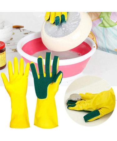 MOODCOME Household Long Sleeve Rubber Gloves Scouring Pad with Sponge Fingers for Kitchen Dish Washing Bathroom Garden Cleaning - Buy Online on GoSupps.com
