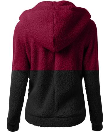oelaio Sherpa Jackets for Women Winter Warm Fleece Lined Coat Patchwork Jacket Thermal Fuzzy Fleece Jacket Pocket Outwear Wine Large - Buy Online on GoSupps.com