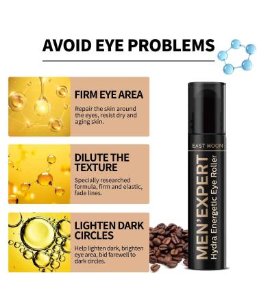 Energetic Eye Roller for Men with Hyaluronic Acid and Vitamin C - Depuffing, Anti-Aging Serum for Dark Circles and Puffiness - 1PC - Buy Online on GoSupps.com